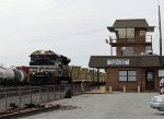 NS 1195, leading train 91X, stops at the tower